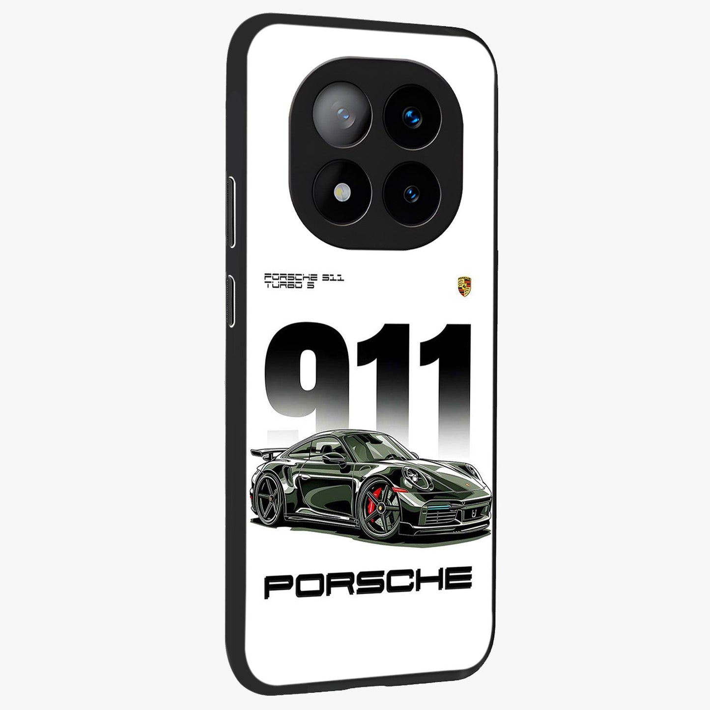 911 Turbo Dominance Glass Case upright perspective showcasing powerful racing design and modern automotive aesthetic.