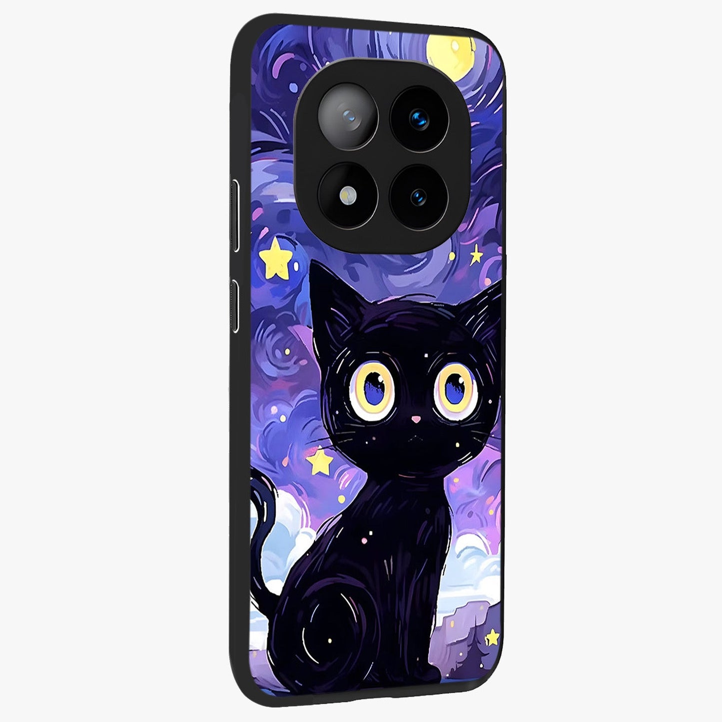 Abstract Cat Art Glass Case upright view showcasing creative feline illustration and aesthetic artistic style.