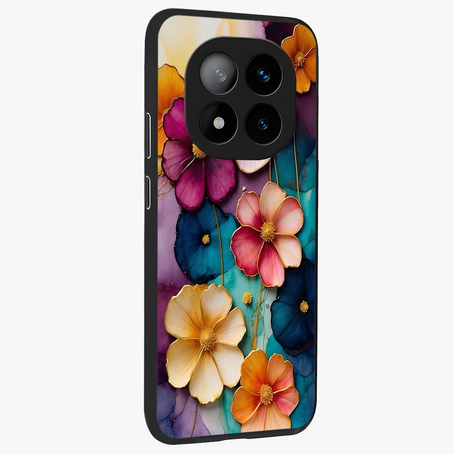 Artlyn Grace Flower Pattern Glass Case upright view showcasing graceful floral artwork with aesthetic botanical style.