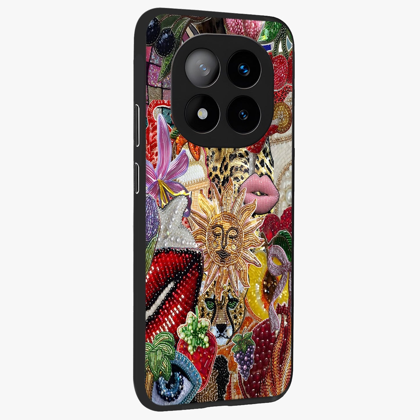 Beaded Fashion Jungle Glass Case upright view showcasing tropical jungle aesthetic with decorative bead elements.