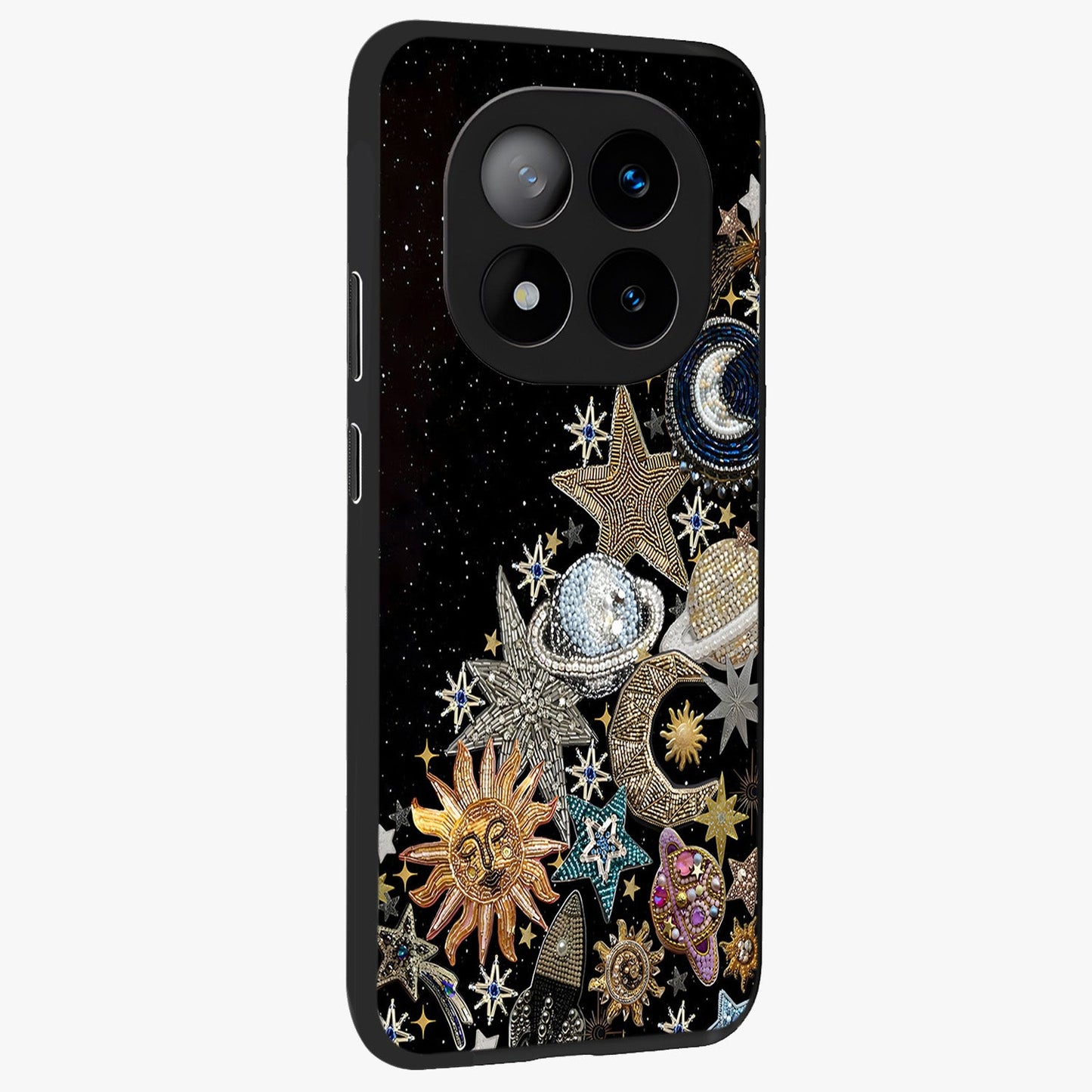 Cosmic Sparkle Dreams Glass Case upright view showcasing glowing cosmic artwork with magical galaxy theme.