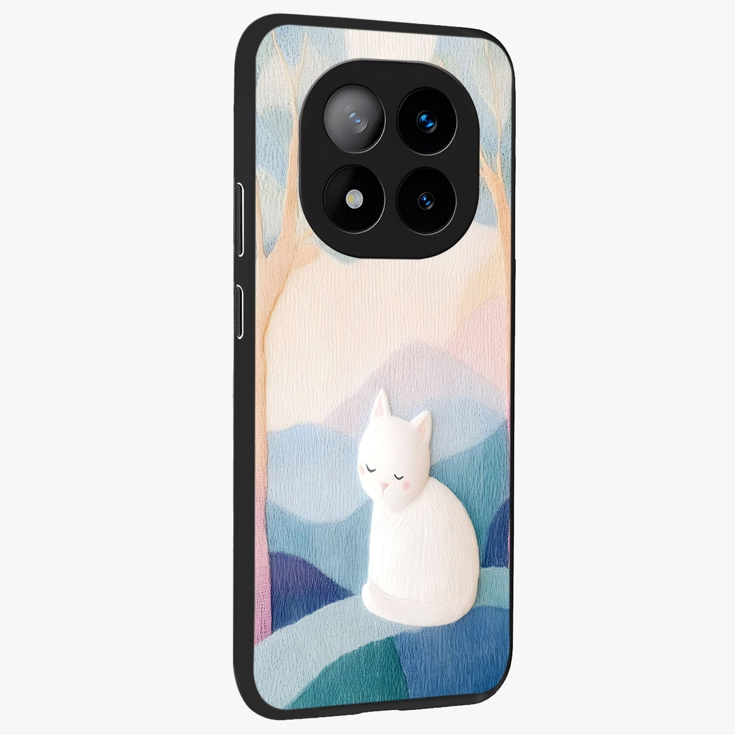 Cotton Dream Cat Glass Case upright view showcasing charming cat artwork with cozy dreamy theme.