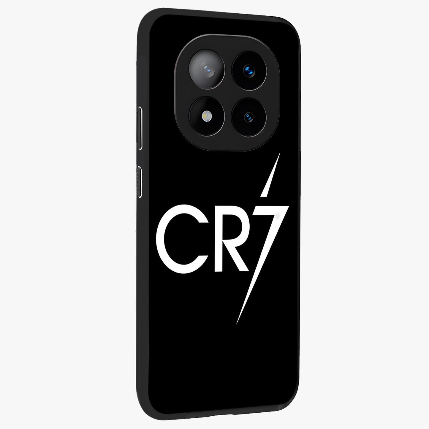 Cr7 Elite Strike Glass Case upright view showcasing energetic football inspired design with modern sports aesthetic.