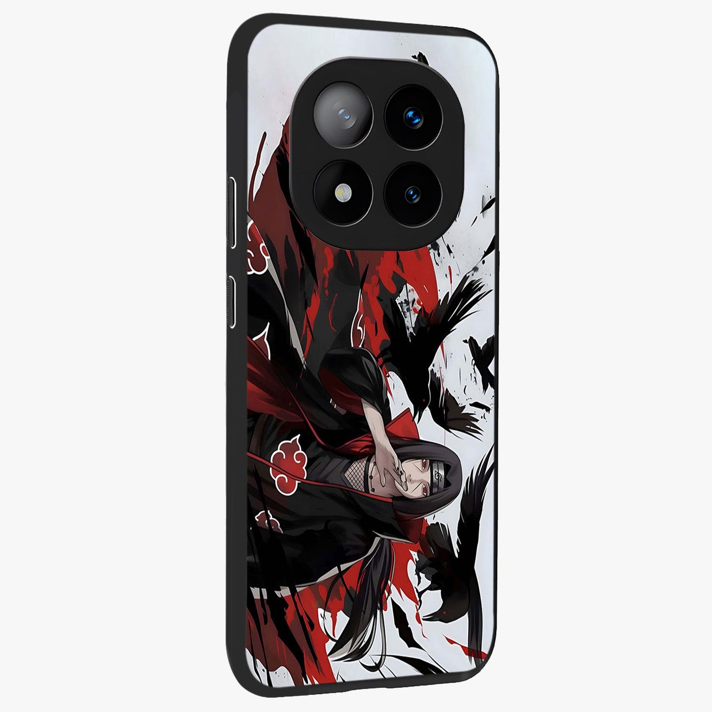 Crimson Crow Illusion Glass Case upright view showcasing striking crow illusion artwork with intense crimson theme.