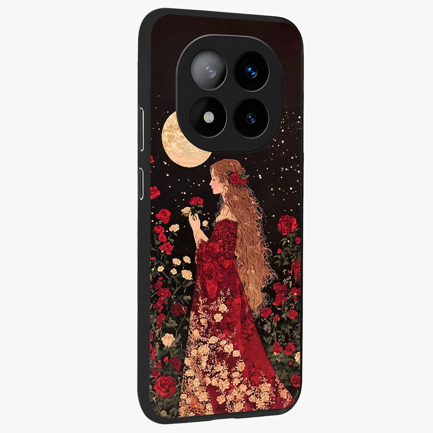 Crimson Dreams Glass Case upright view showcasing dreamy red toned artwork with modern aesthetic style.