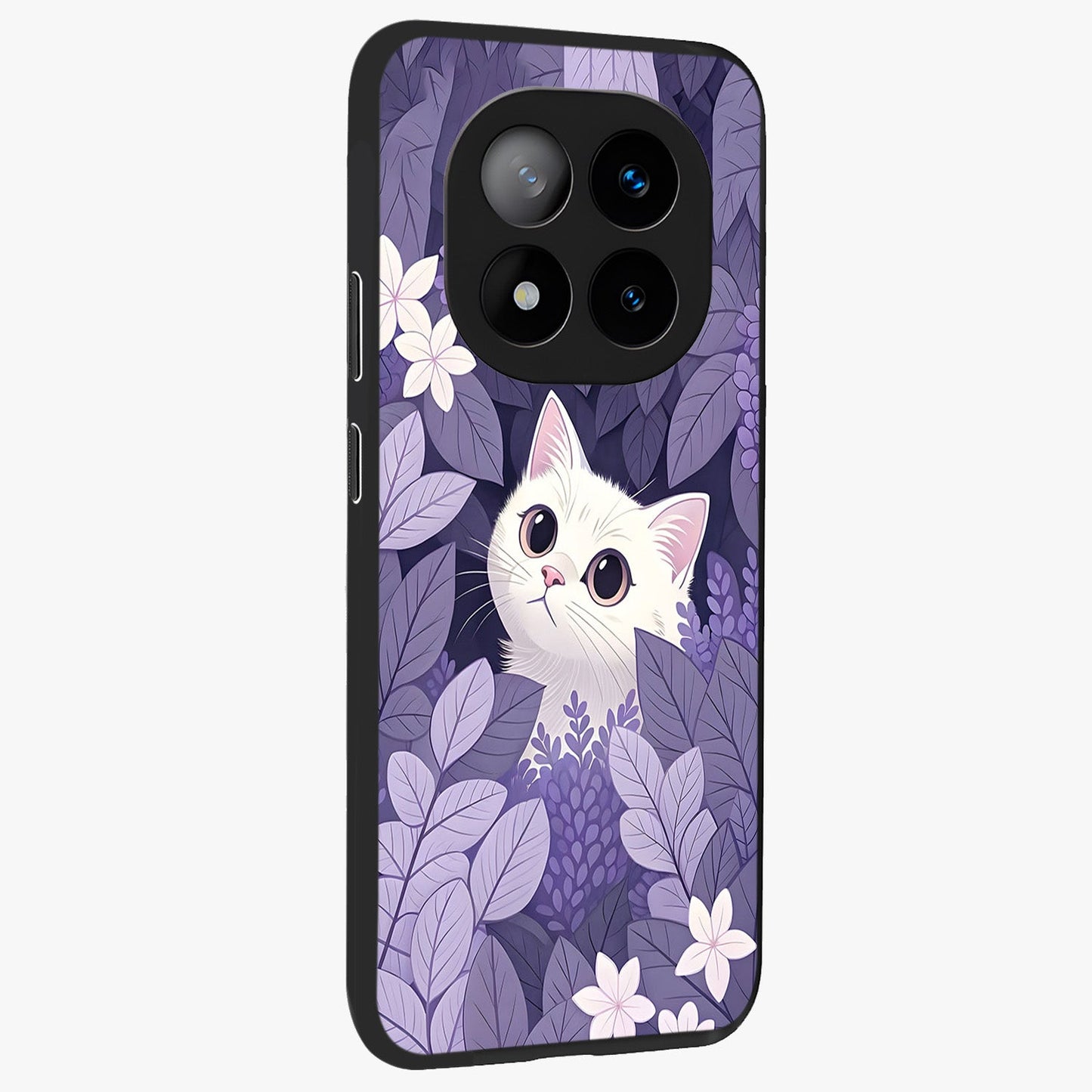 Lilac Hide Peek Cat Glass Case upright view showcasing charming cat artwork with adorable peek theme.