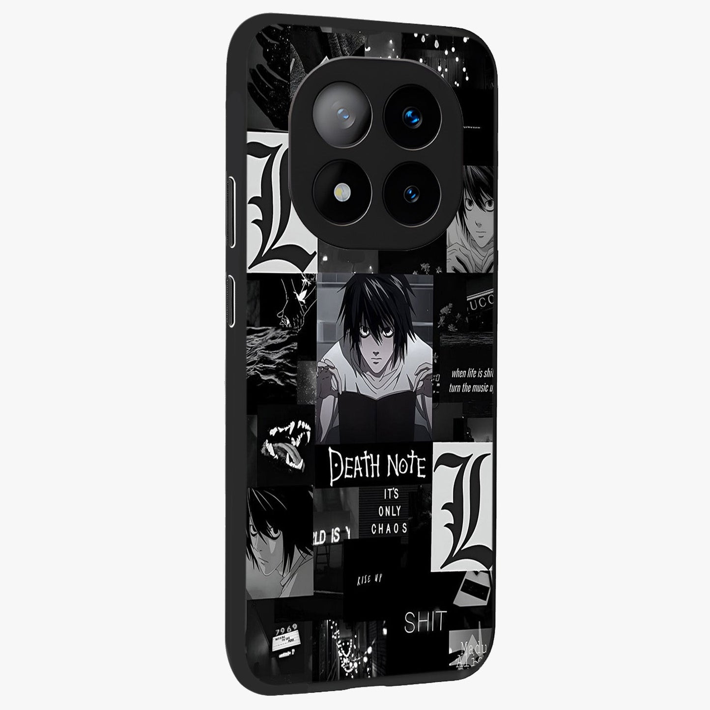 Midnight Chaos Mind Glass Case upright view showcasing expressive abstract artwork with bold dark theme.