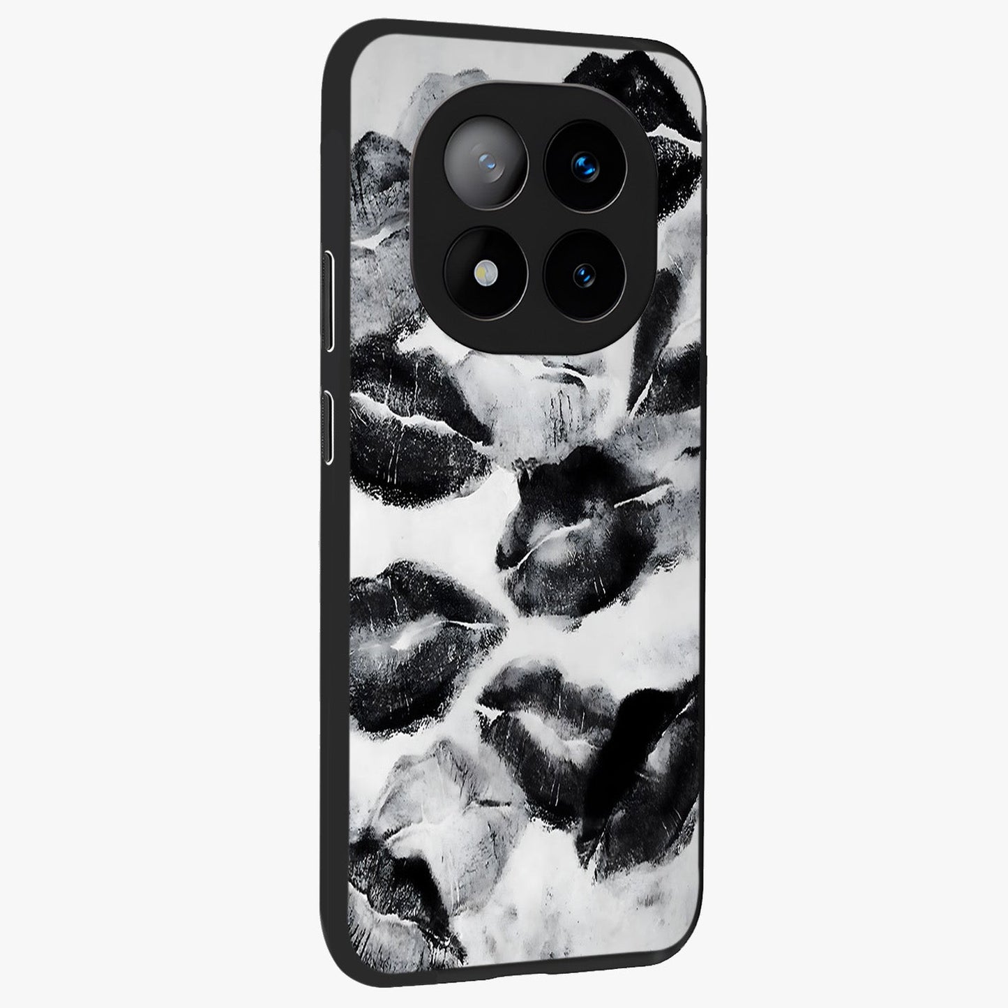Midnight Kiss Marks Glass Case upright view showcasing stylish kiss mark artwork with trendy romantic theme.