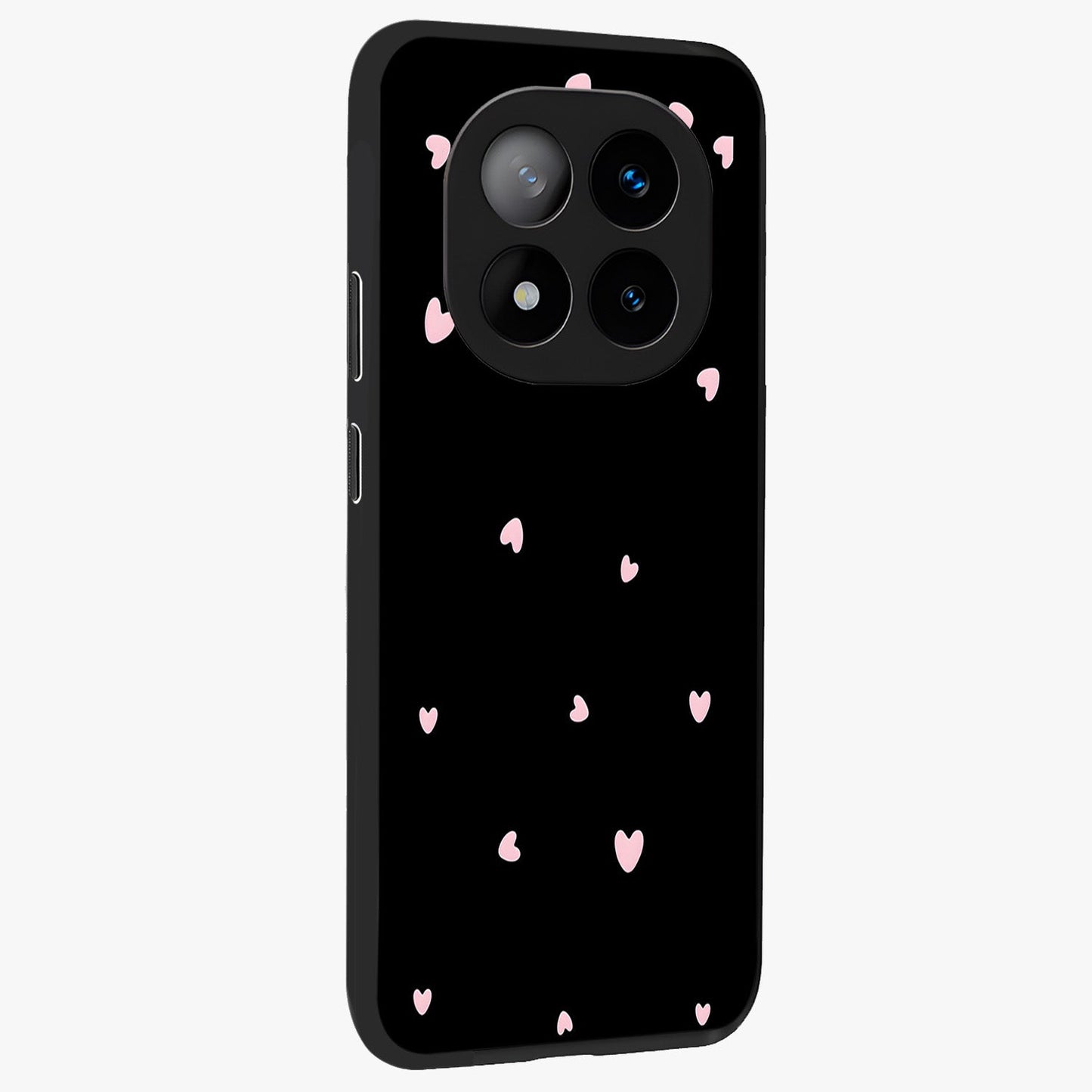 Pink Love Drops Glass Case upright view showcasing charming heart drop artwork with romantic playful theme.