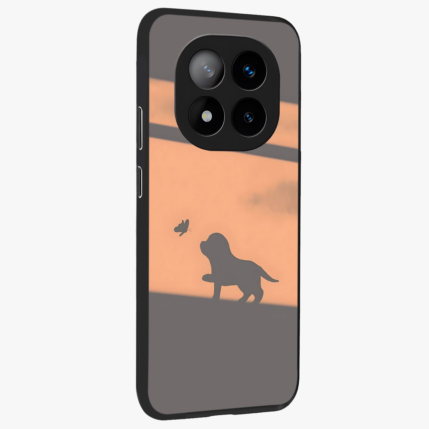 Puppy Shadow Art Glass Case upright view showcasing charming puppy artwork with creative silhouette theme.