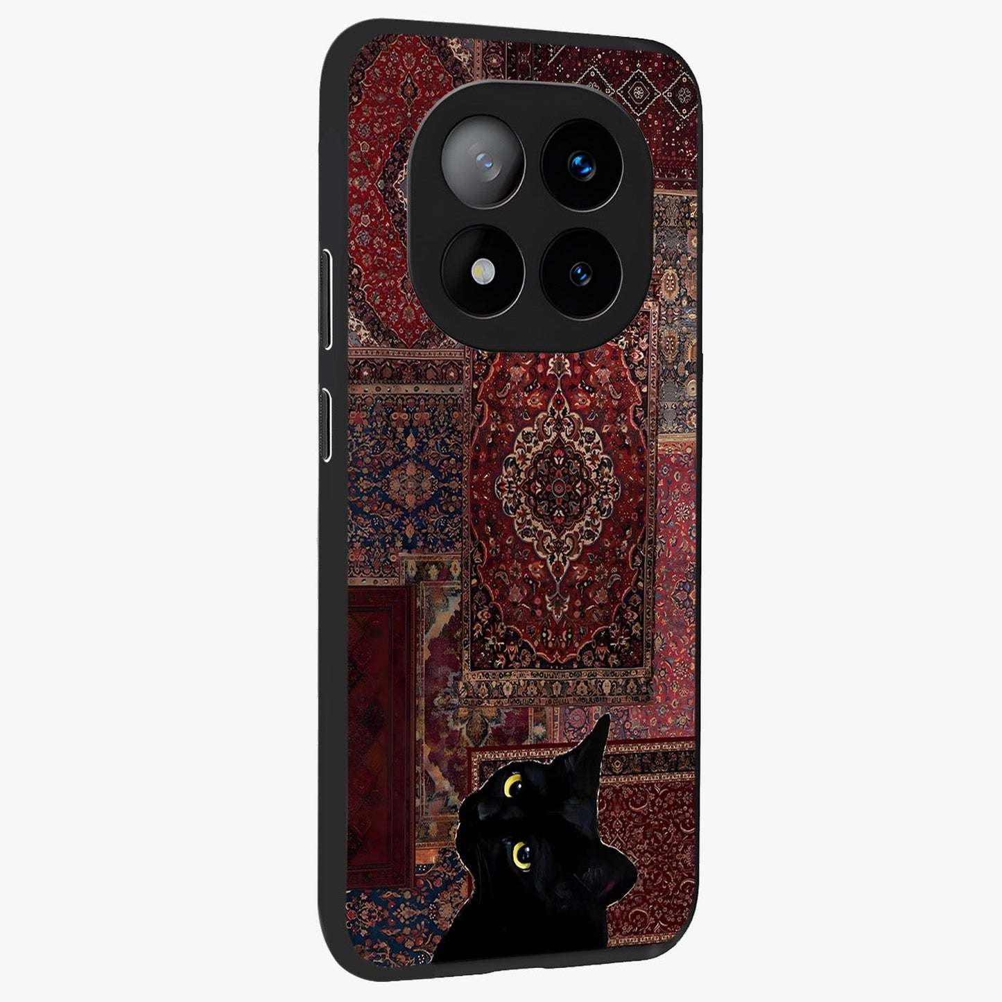 Regal Magic Cat Apple Glass Case upright view showcasing charming cat artwork with playful magical theme.