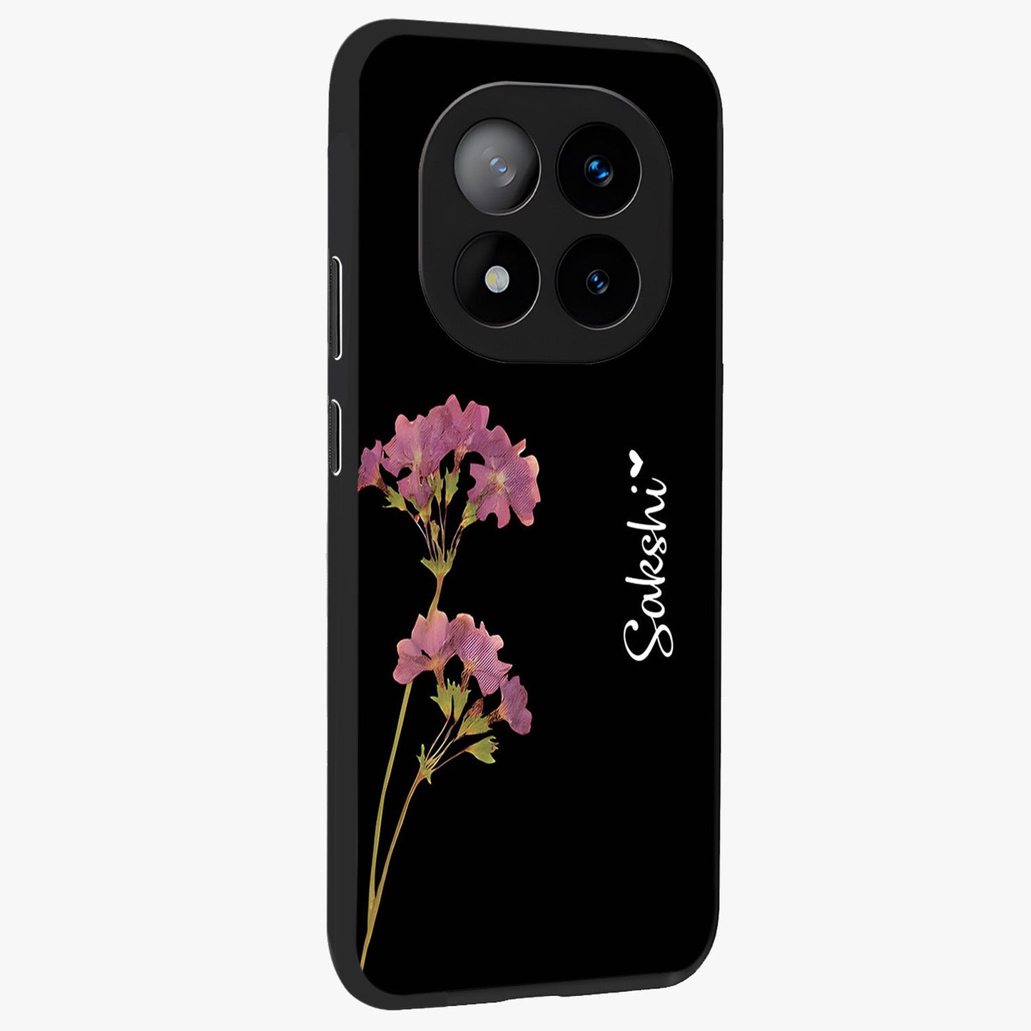 Riching Lavender Flower Custom Name Glass Case upright view showcasing elegant lavender floral artwork with personalized aesthetic.