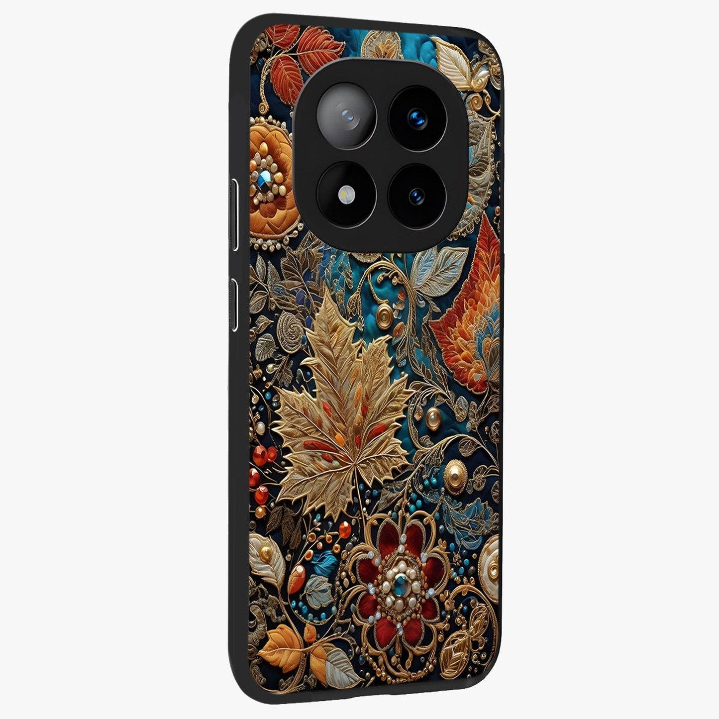 Royal Jewel Garden Glass Case upright view showcasing rich floral artwork with luxurious garden theme.
