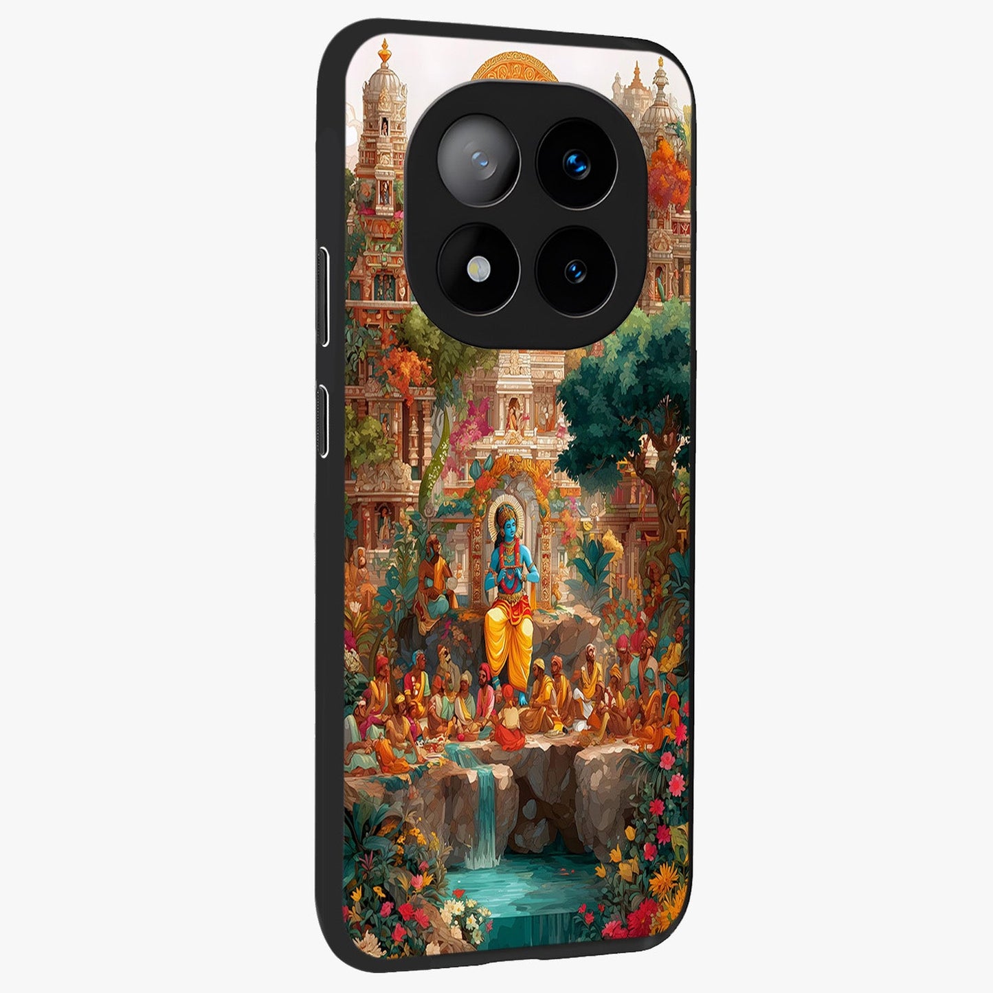 Sacred Sunlight Gods Glass Case upright view showcasing glowing divine artwork with sacred mythological theme.