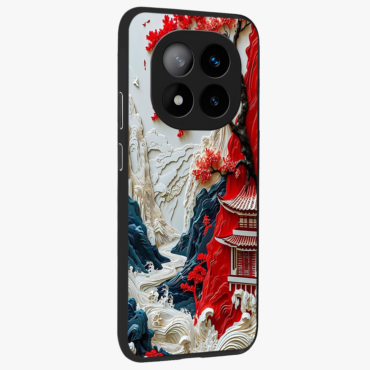 Whispers Of Sakura Waves Glass Case upright view showcasing delicate cherry blossom artwork with elegant nature theme.
