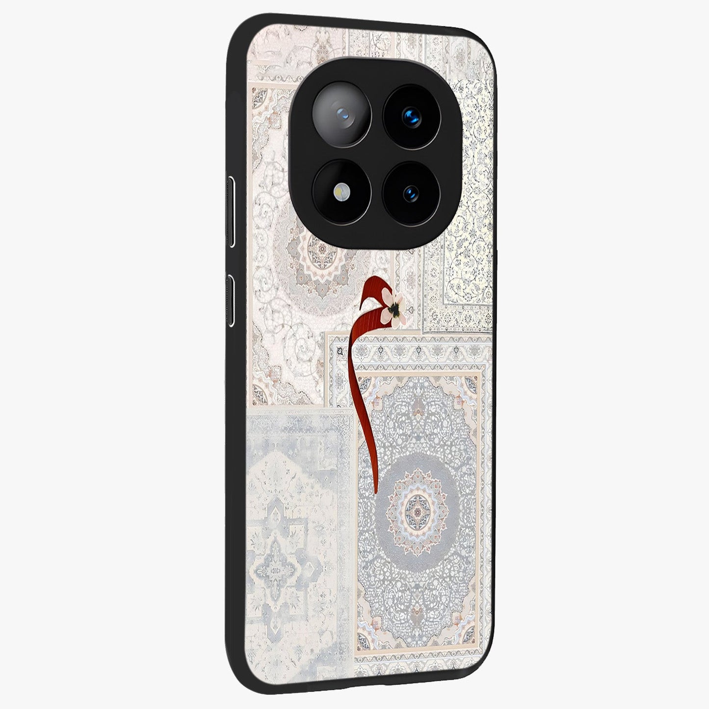 White Aesthetic Bow Glass Case upright view showcasing delicate ribbon bow artwork with cute minimalist theme.
