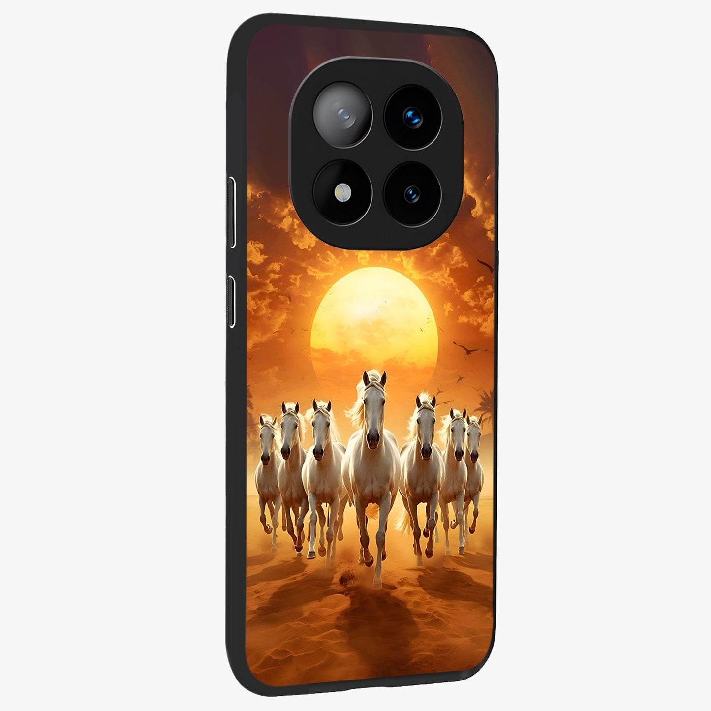 Wild Sunset Majesty Glass Case upright view showcasing dramatic sunset artwork with bold nature theme.