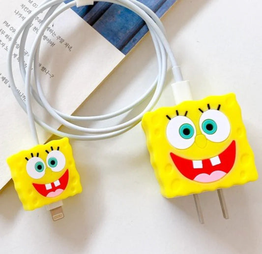Sponge Bob Silicon Apple iPhone Charger Case | Lightning Charger/Cable Protector Cover for iPhone Charger-Sponge Bob