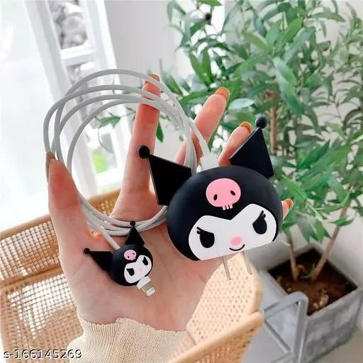 Kuromi Black Silicon Apple iPhone Charger Case | Lightning Charger/Cable Protector Cover for iPhone Charger