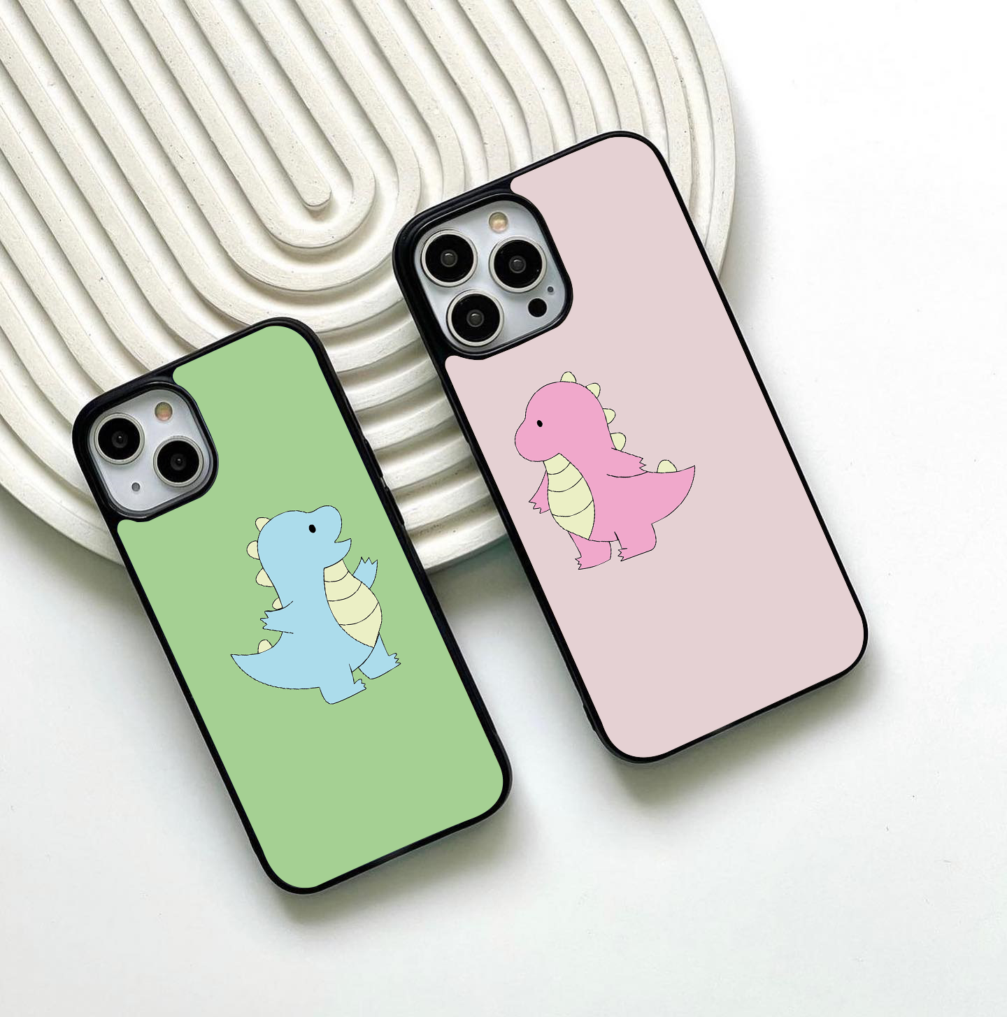 Pink & Blue Dinosaur Couple Glass Case