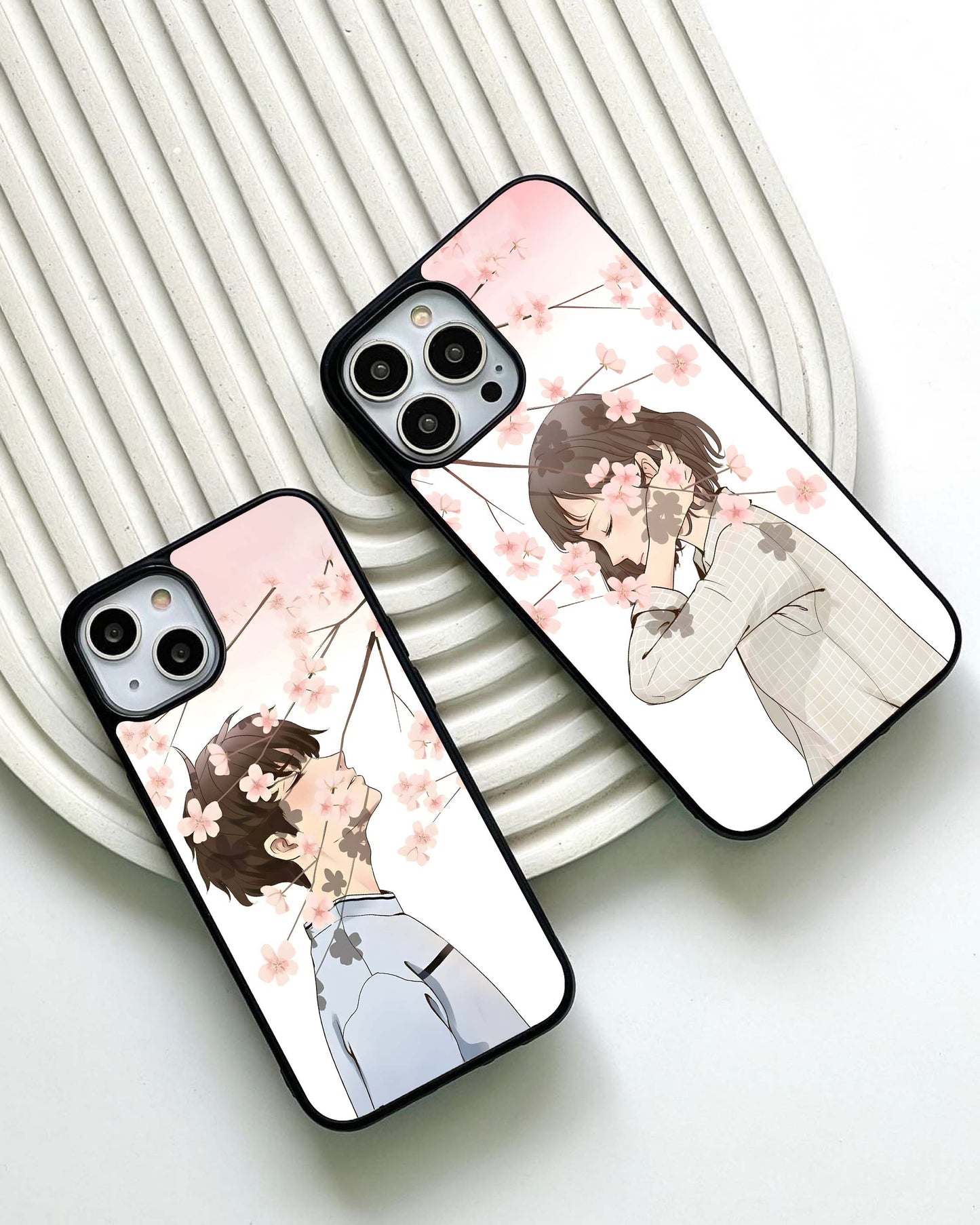 Pink Blooming Flower Couple Glass Case