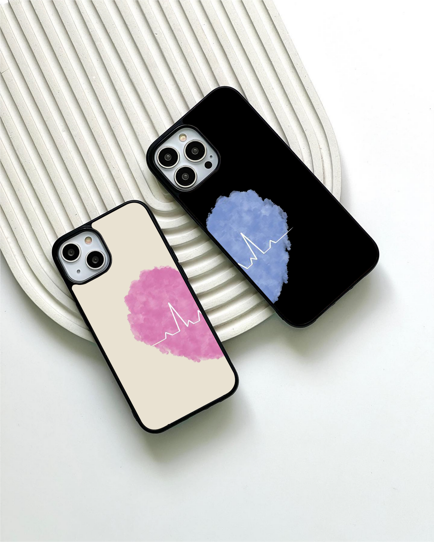 Cute Couple Heart Beat Design Glass Case