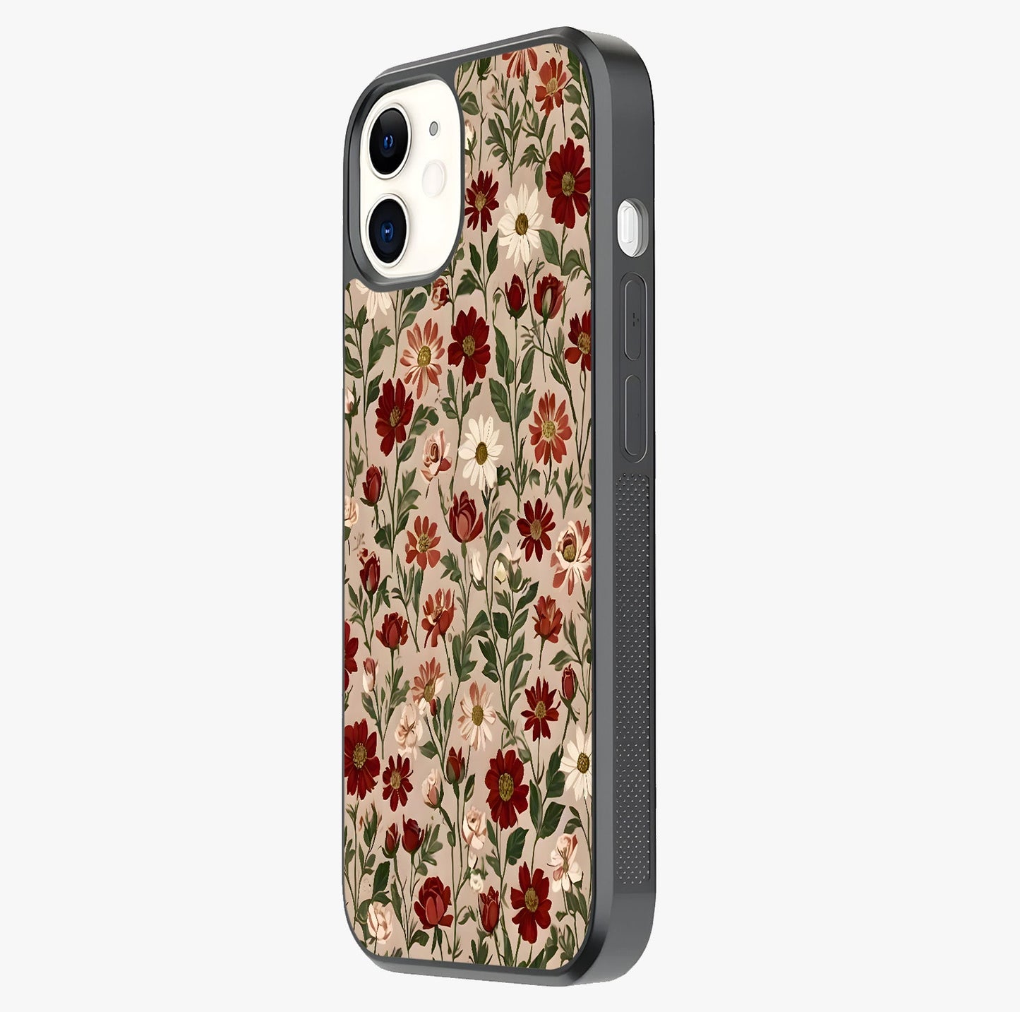Biege Flower With Leaf Glass Case photographed in natural light showing reflective finish and design depth.