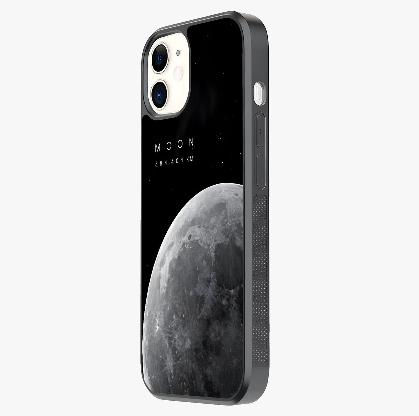 Cosmic Moon Glow Glass Case photographed in natural light showing reflective finish and design depth.