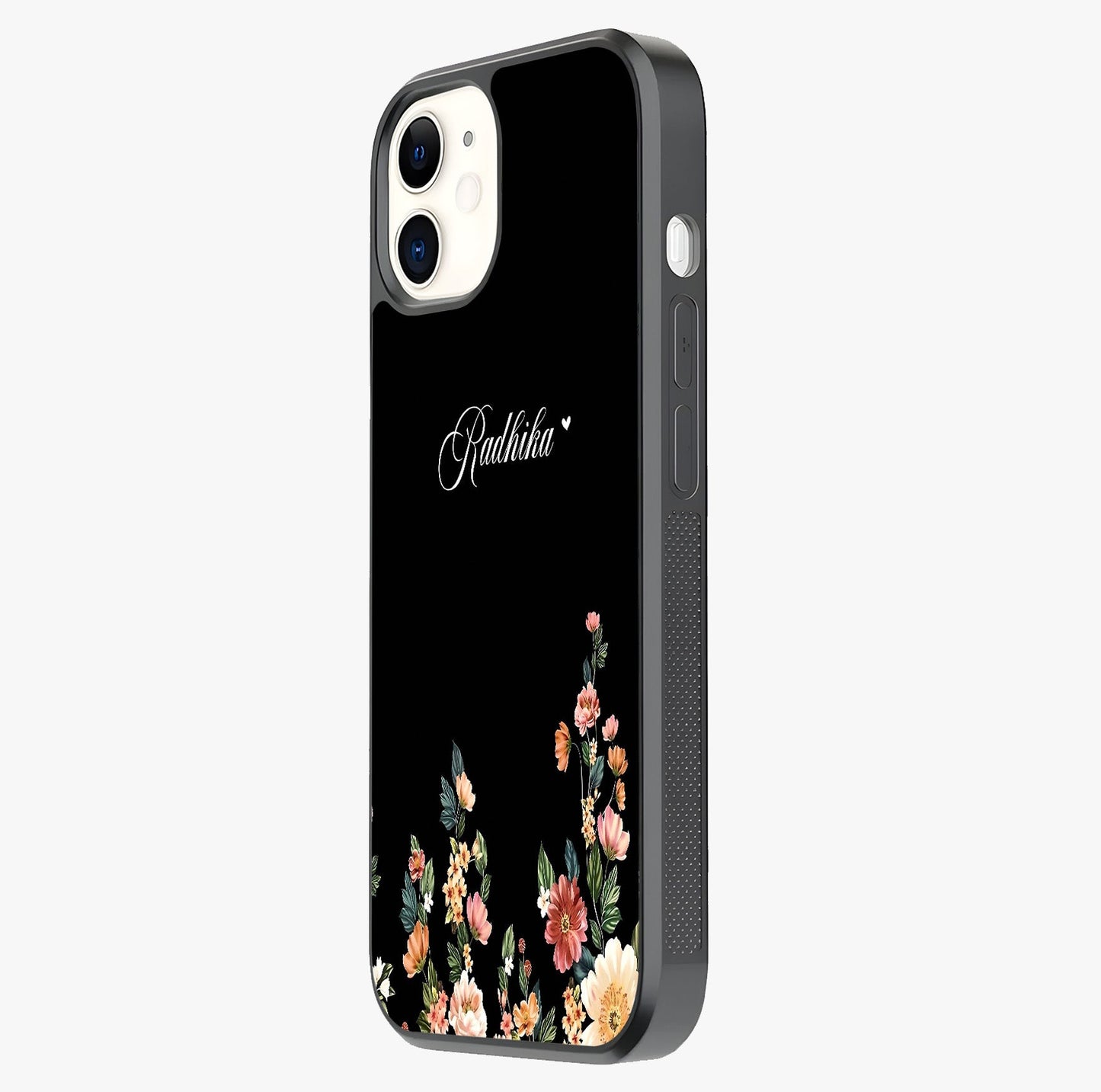 Floral Design With A Custom Personalized Name Glass Case photographed in natural light showing reflective finish and design depth.