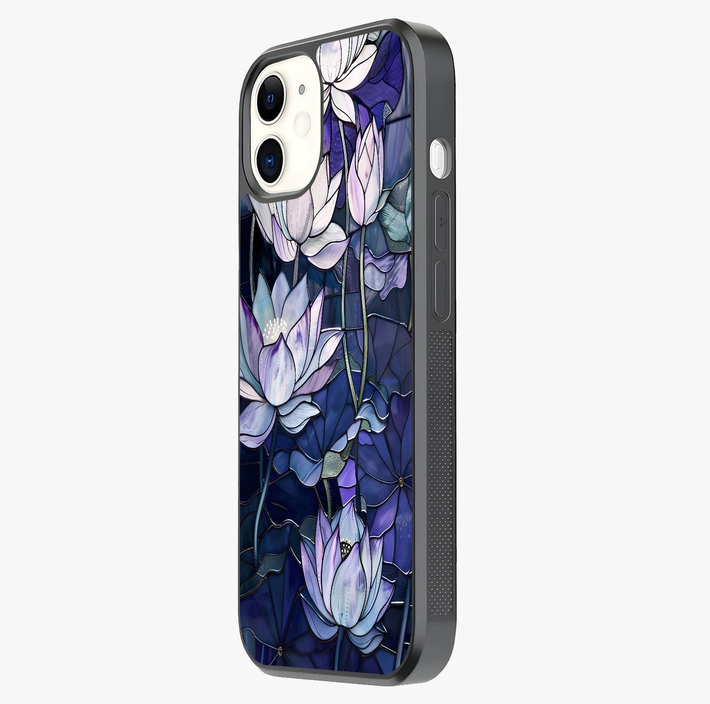 Gloss Petal Rush Glass Case photographed in natural light showing reflective finish and design depth.