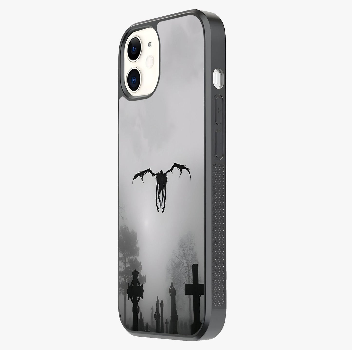 Graveyard Shadow Descent Glass Case photographed in natural light showing reflective finish and design depth.