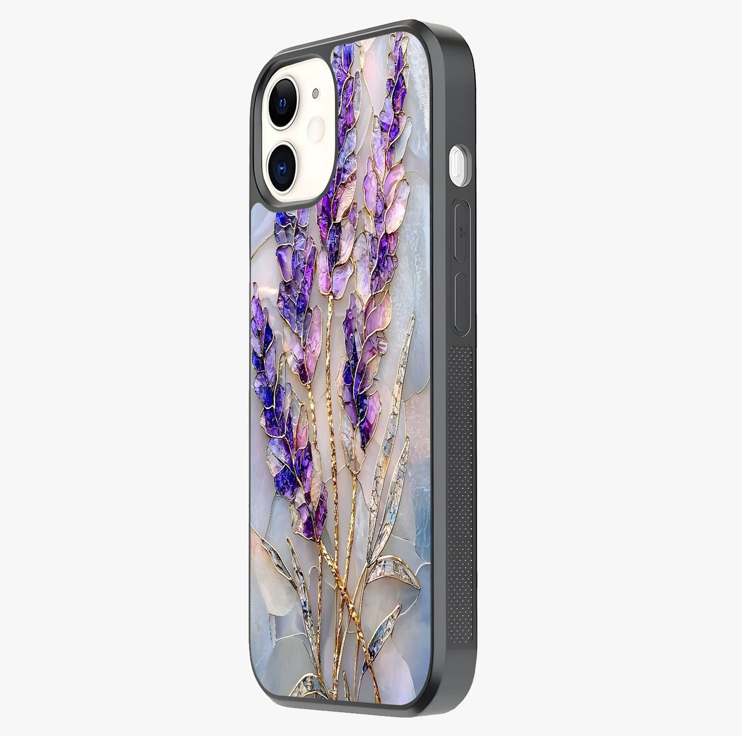 Lavender Dream Glow Glass Case photographed in natural light showing reflective finish and design depth.