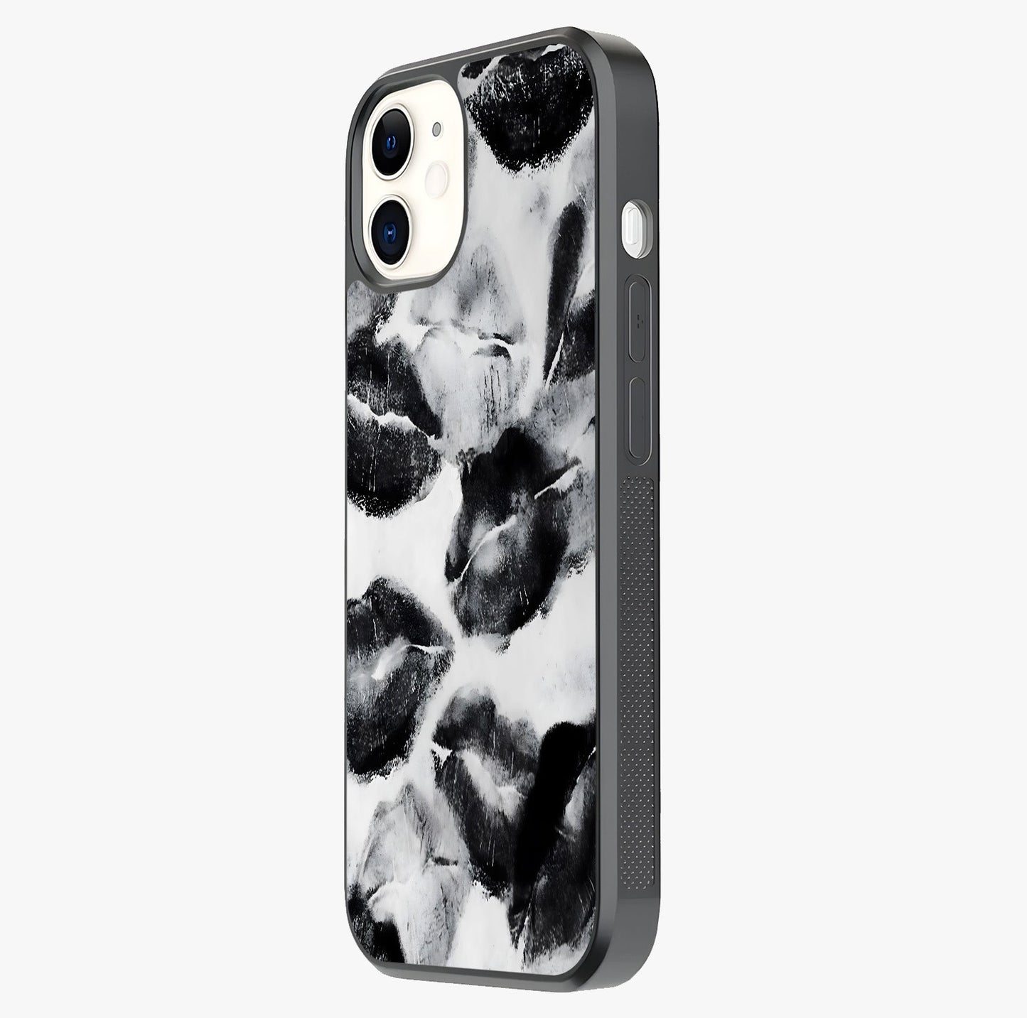 Midnight Kiss Marks Glass Case photographed in natural light showing reflective finish and design depth.