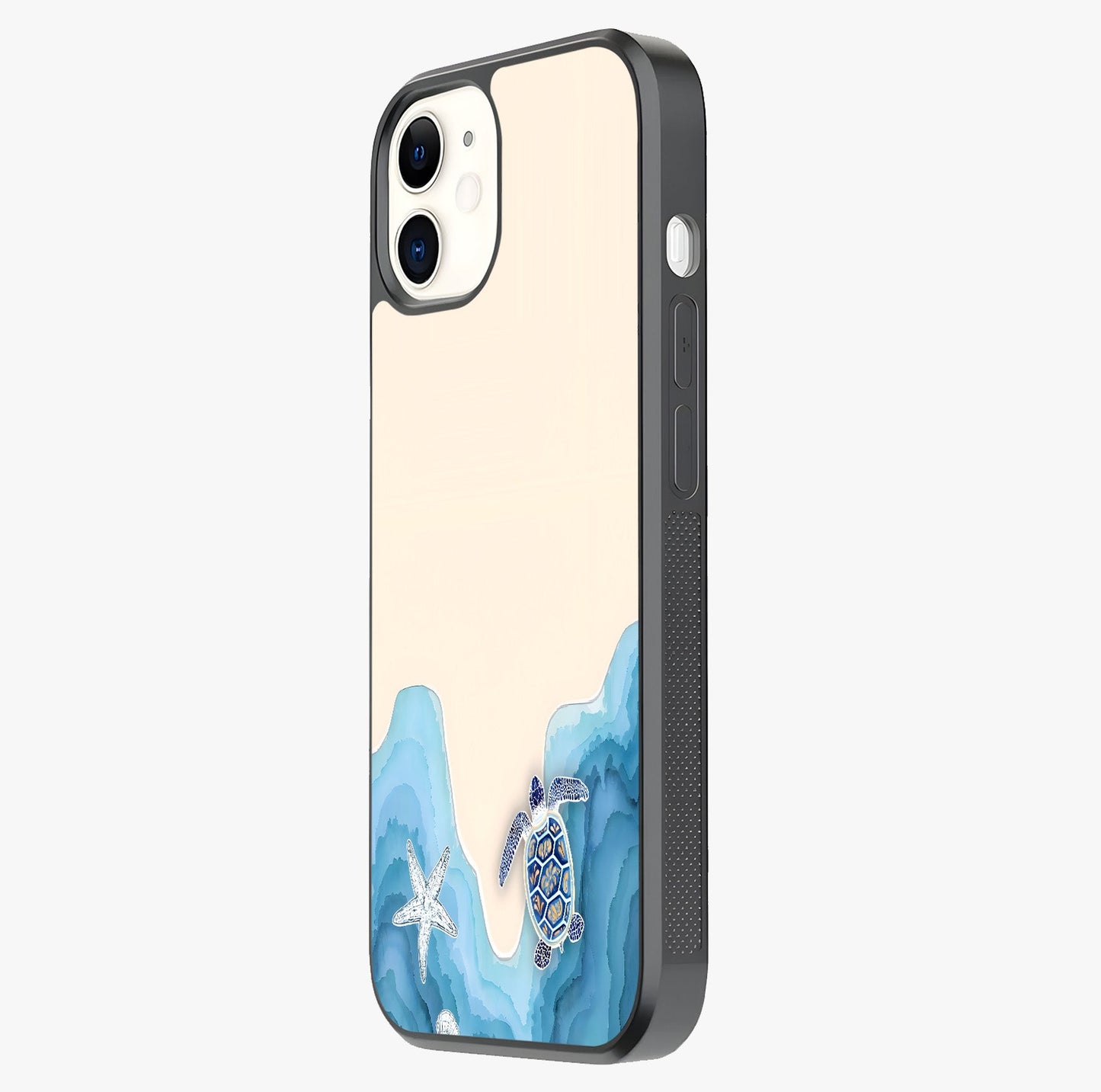 Ocean Drift Turtle Glass Case photographed in natural light showing reflective finish and design depth.