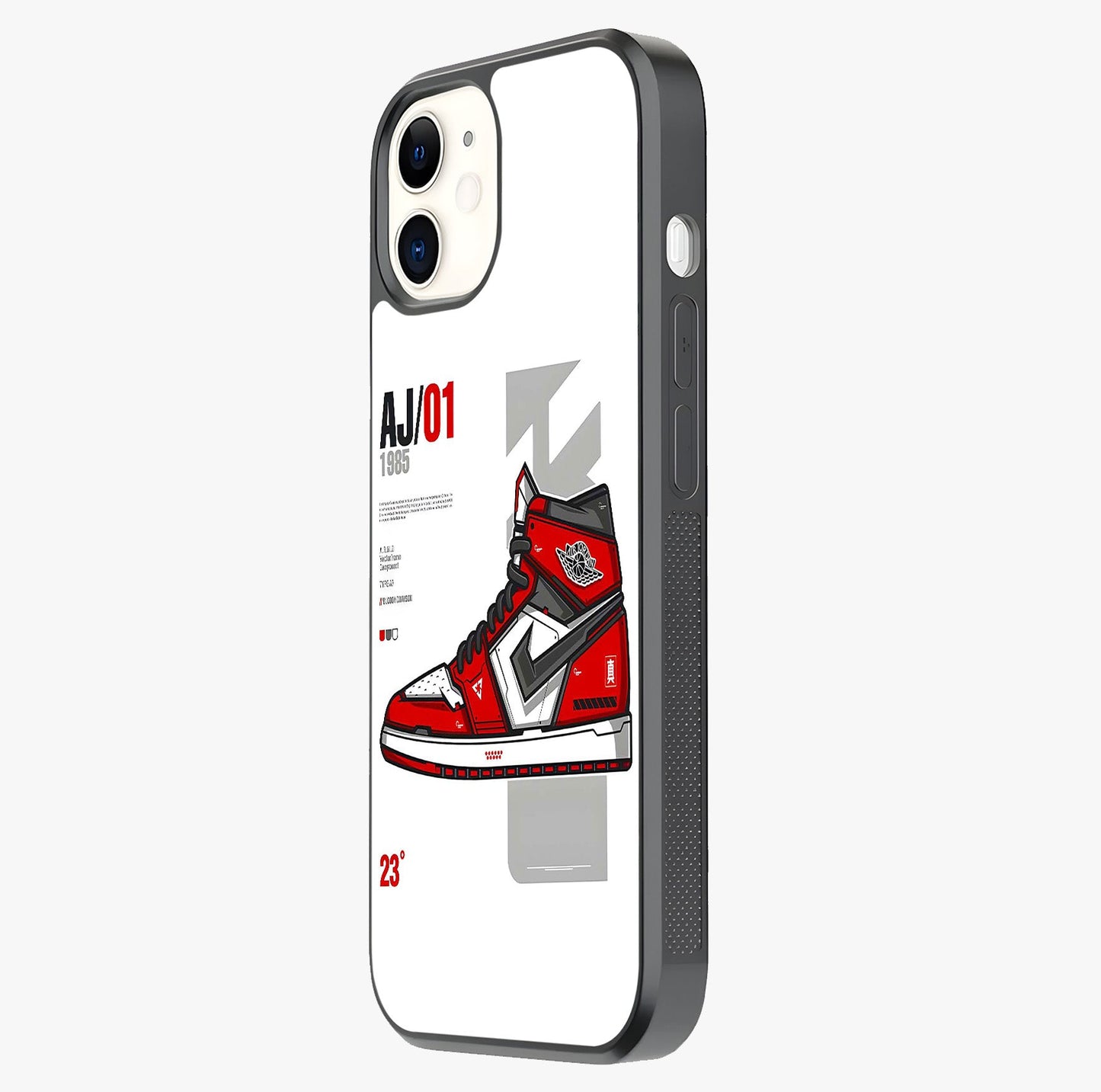 Retro Sneaker Blueprint Glass Case photographed in natural light showing reflective finish and design depth.