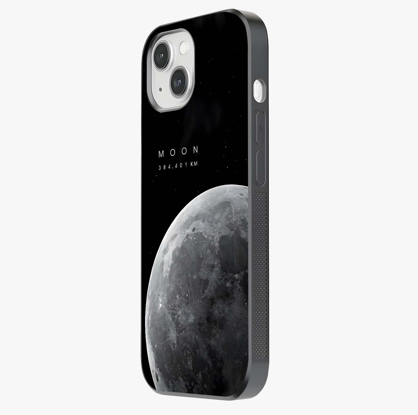 Cosmic Moon Glow Glass Case photographed in natural light showing reflective finish and design depth.