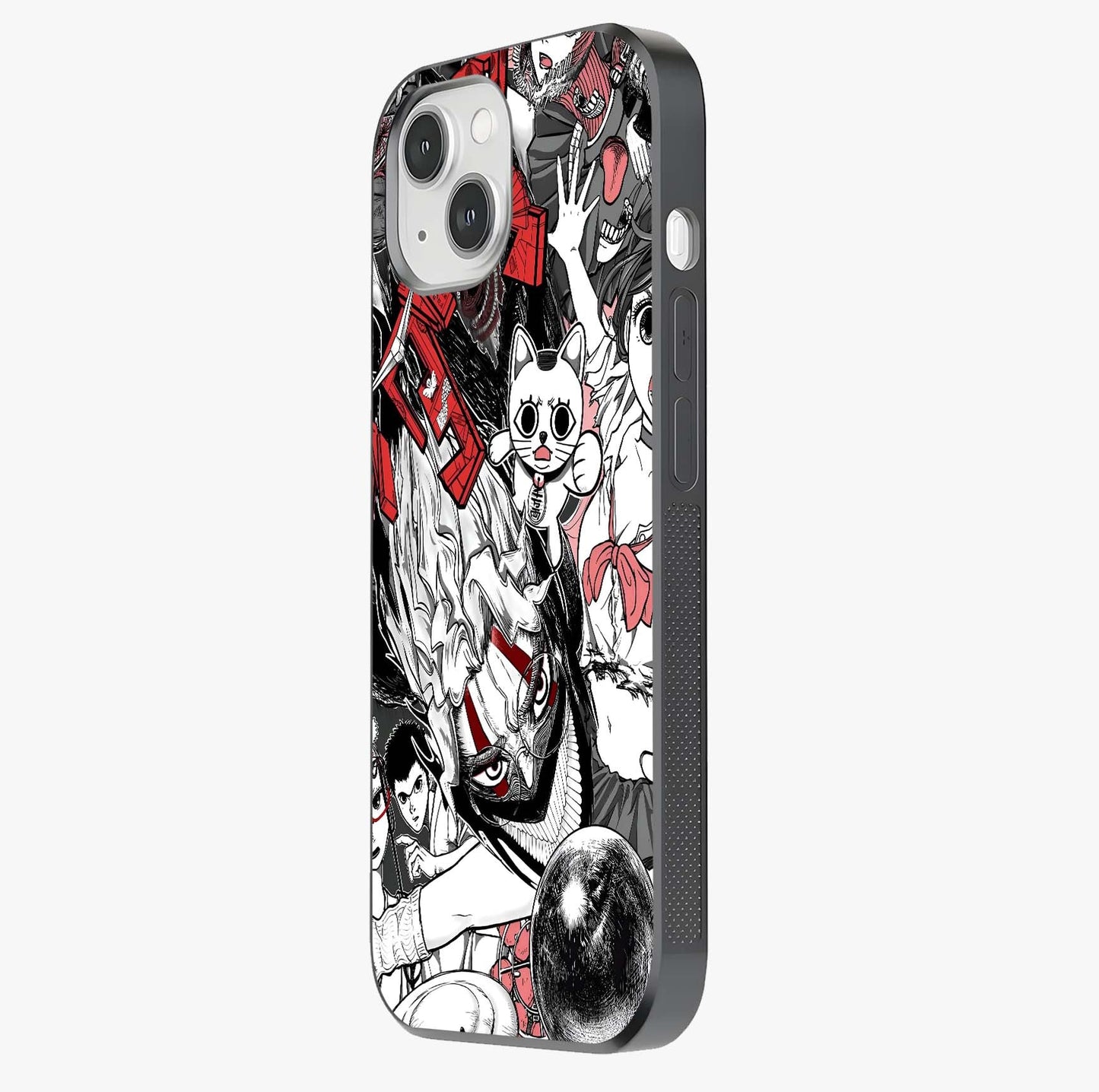 Crimson Chaos Panel Glass Case photographed in natural light showing reflective finish and design depth.