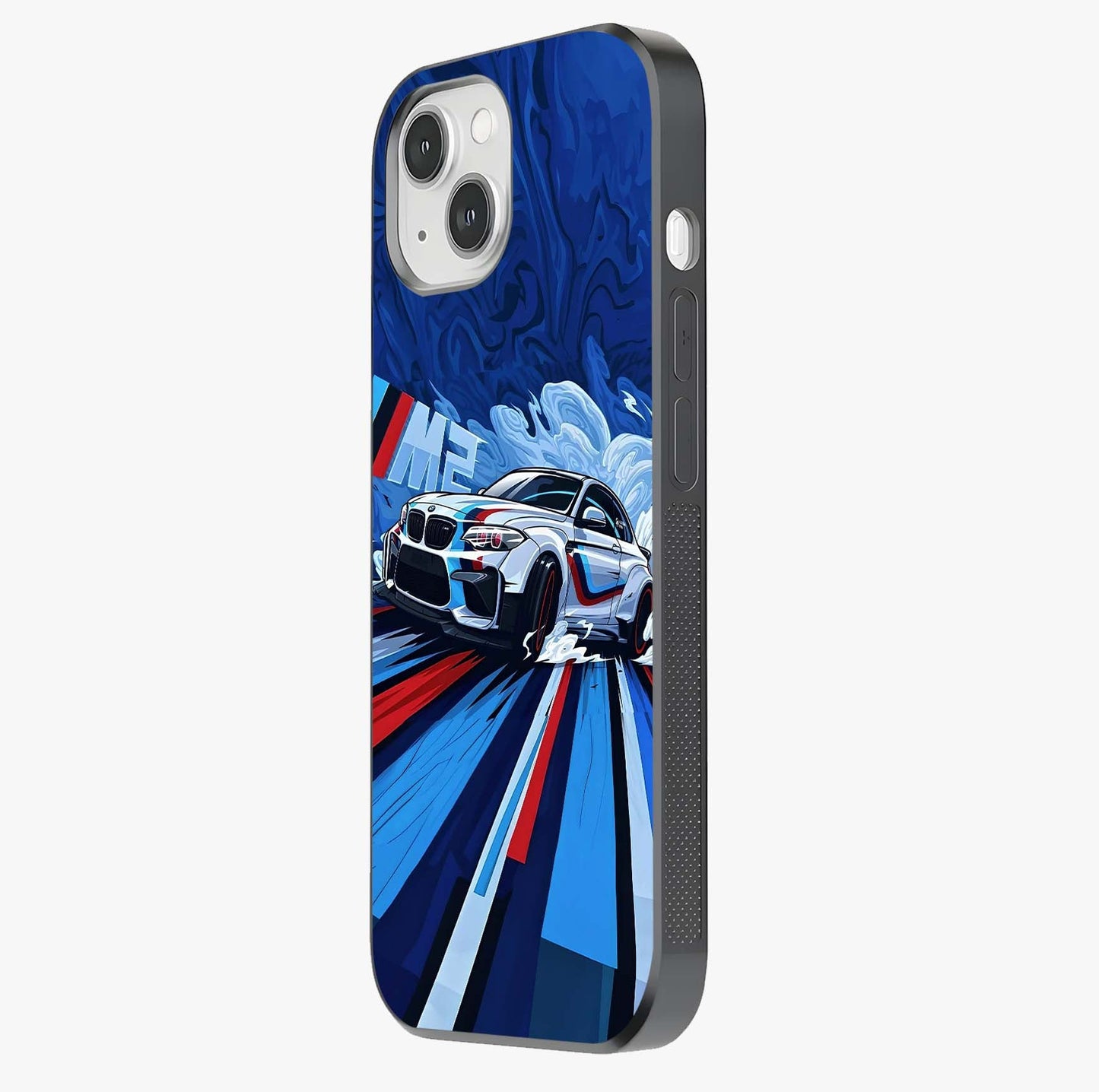 Drift Power Rush Glass Case photographed in natural light showing reflective finish and design depth.