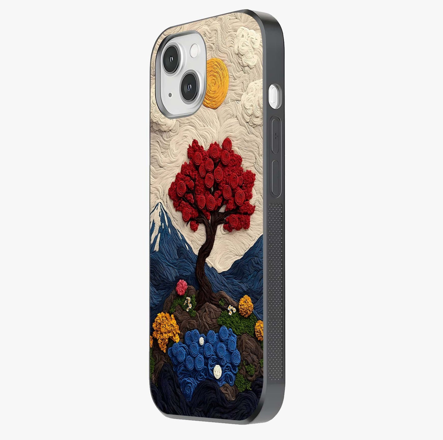 Eternal Nature Tapestry Glass Case photographed in natural light showing reflective finish and design depth.