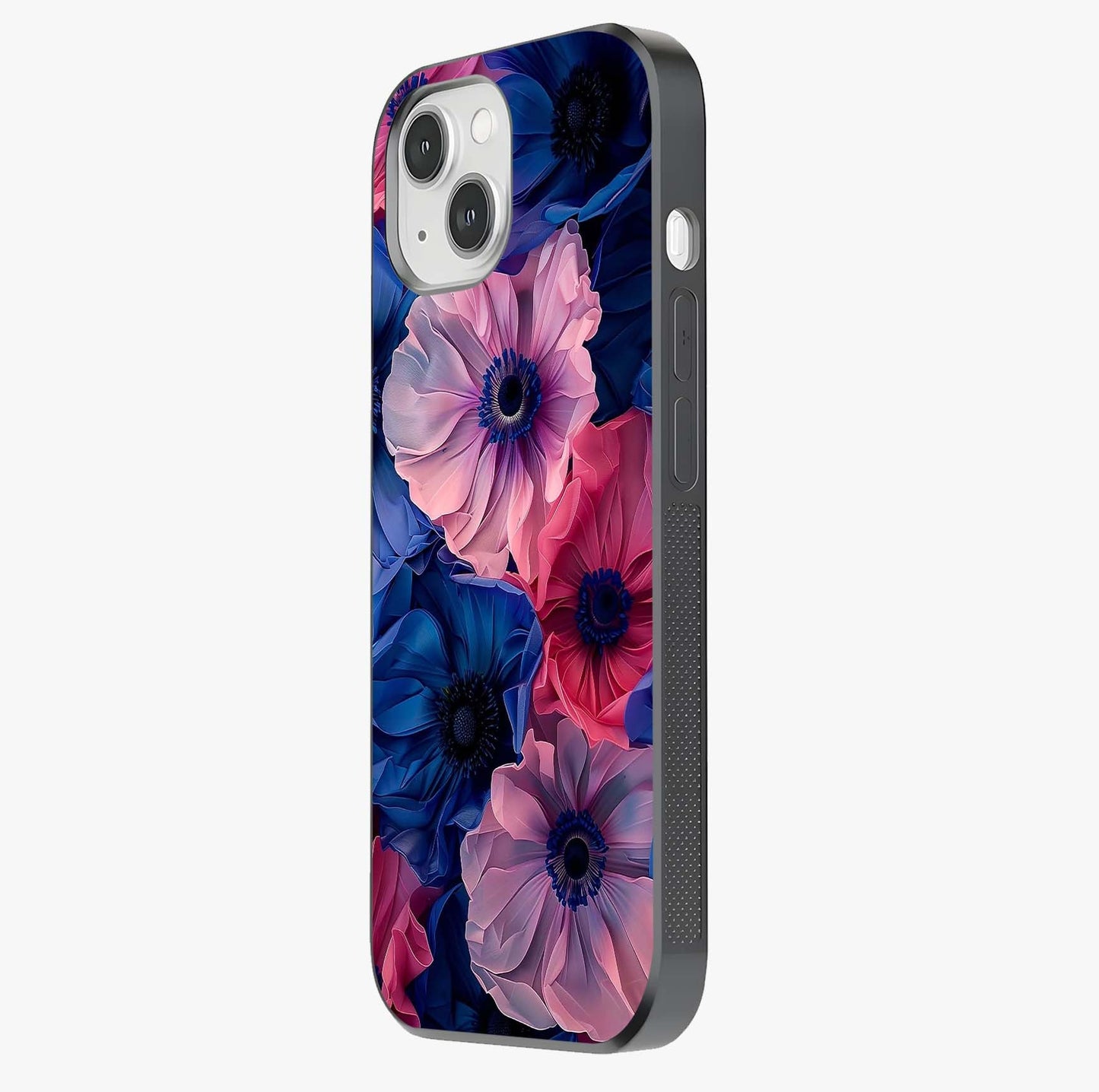 Flower Paper Art Pattern Glass Case photographed in natural light showing reflective finish and design depth.
