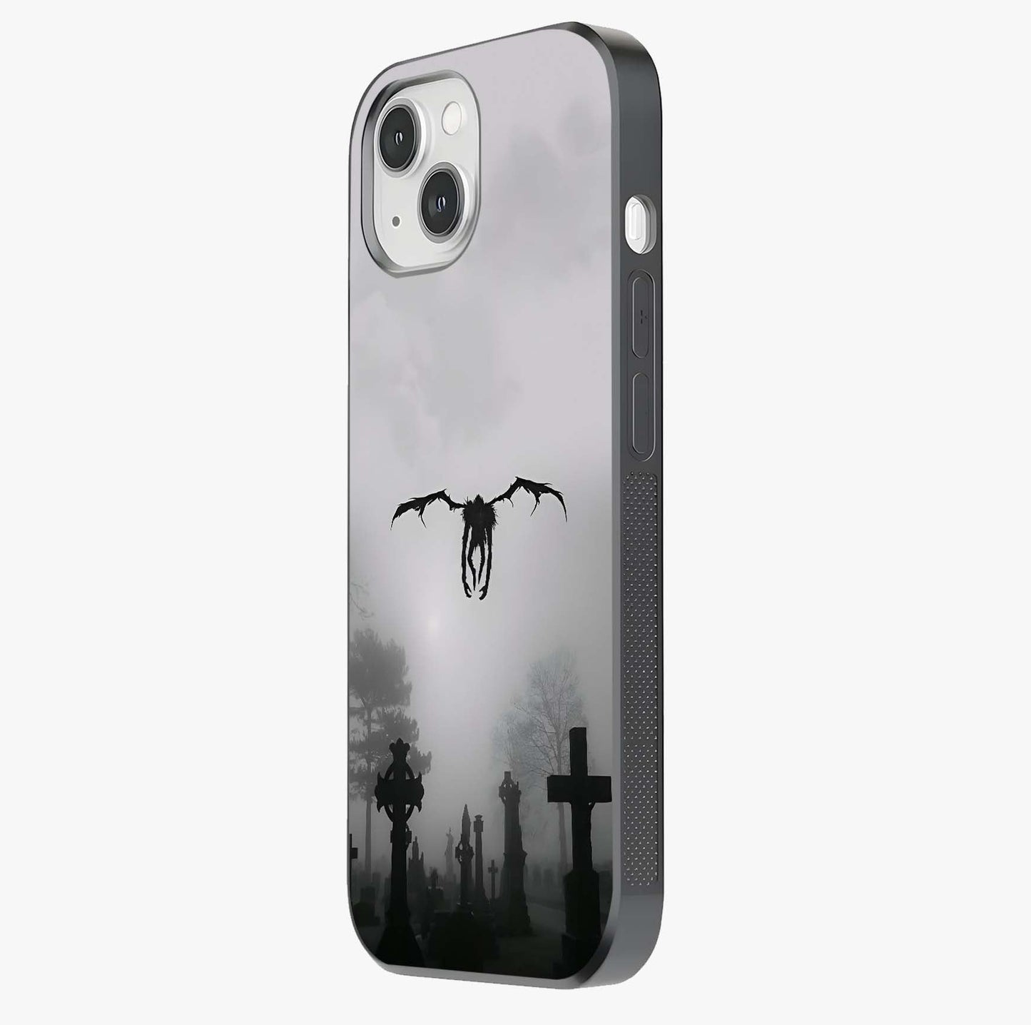 Graveyard Shadow Descent Glass Case photographed in natural light showing reflective finish and design depth.