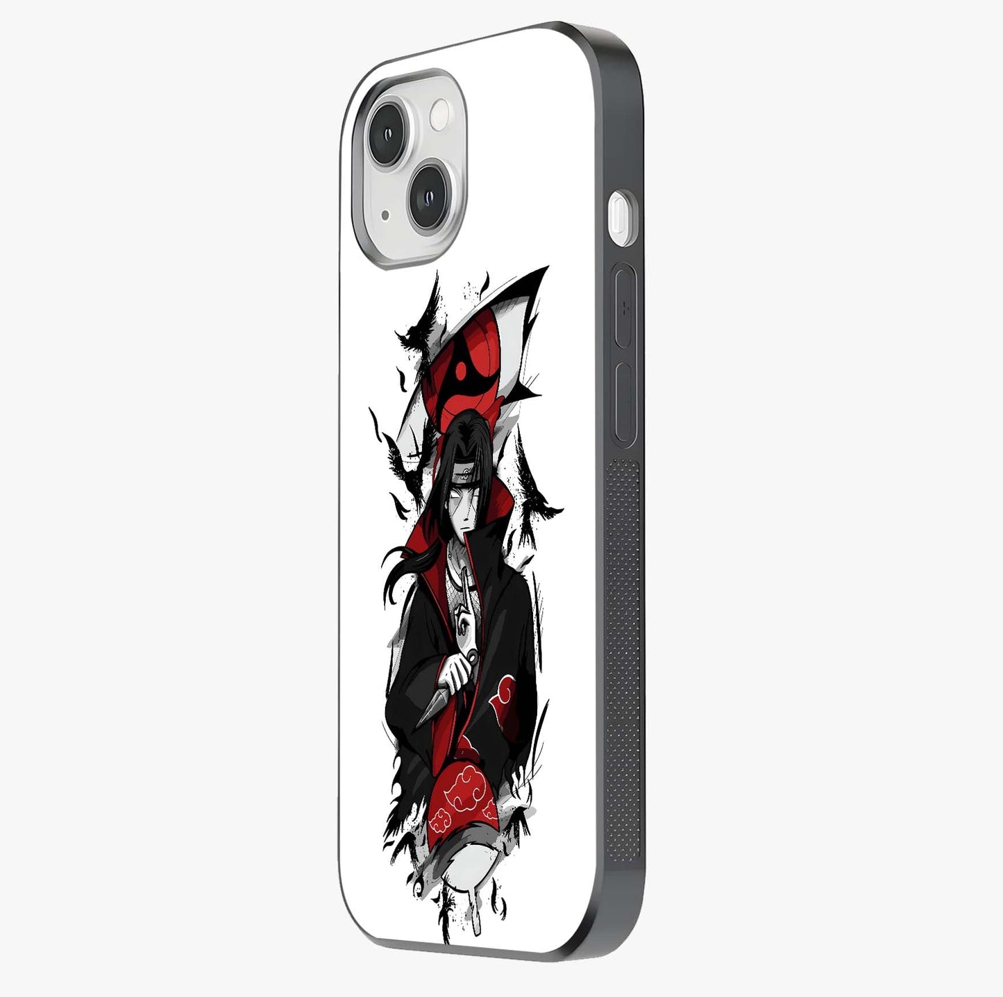 Itachi Sharingan Glass Case photographed in natural light showing reflective finish and design depth.