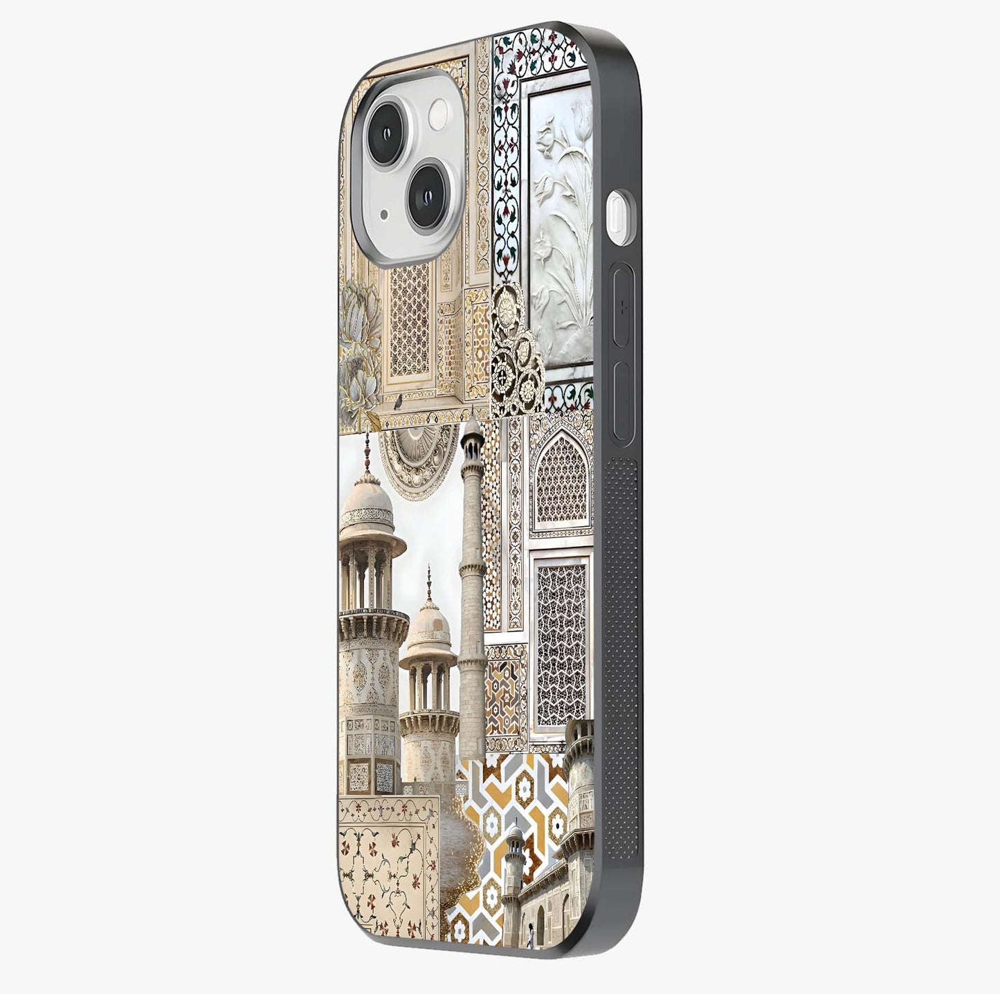 Mughal Marble Legacy Glass Case photographed in natural light showing reflective finish and design depth.