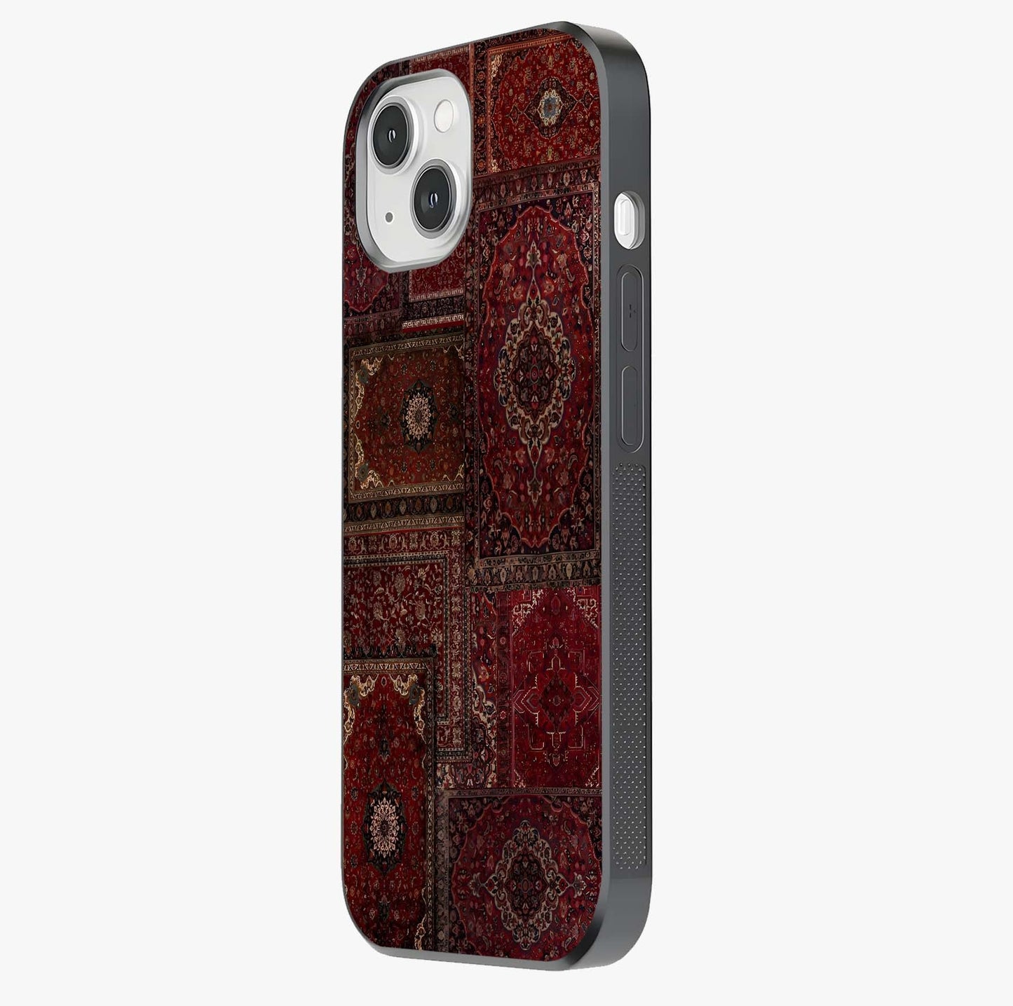 Persian Velvet Tale Glass Case photographed in natural light showing reflective finish and design depth.
