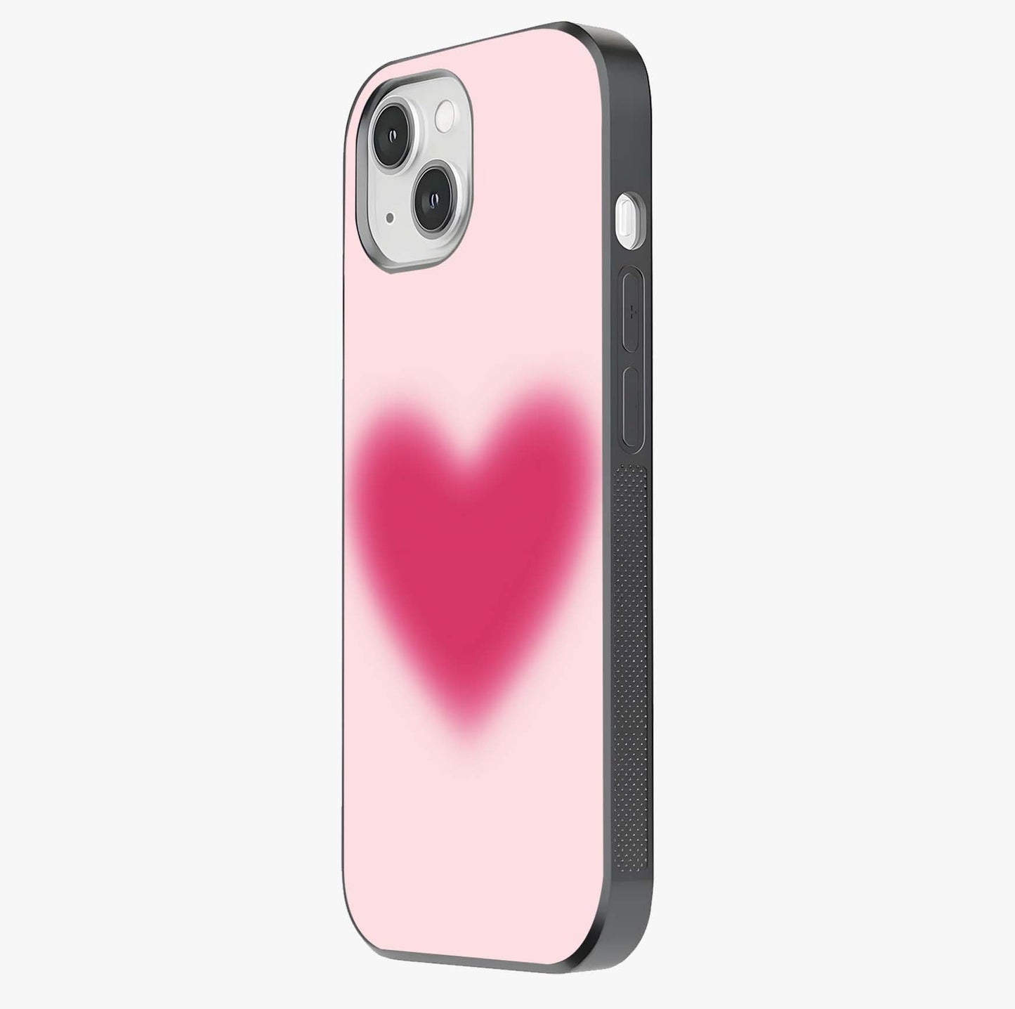 Pink Aura Heart Glass Case photographed in natural light showing reflective finish and design depth.