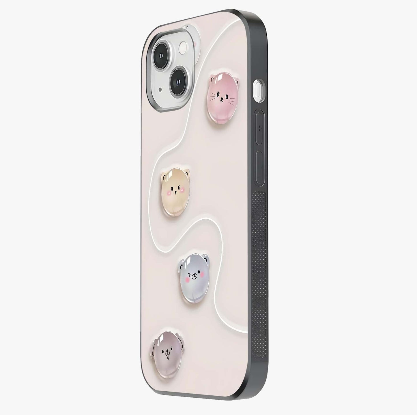 Puffy Face Parade Glass Case photographed in natural light showing reflective finish and design depth.