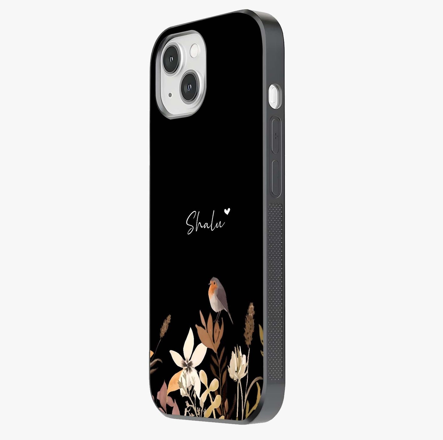 Quiet Garden Tune Custom Name Glass Case photographed in natural light showing reflective finish and design depth.