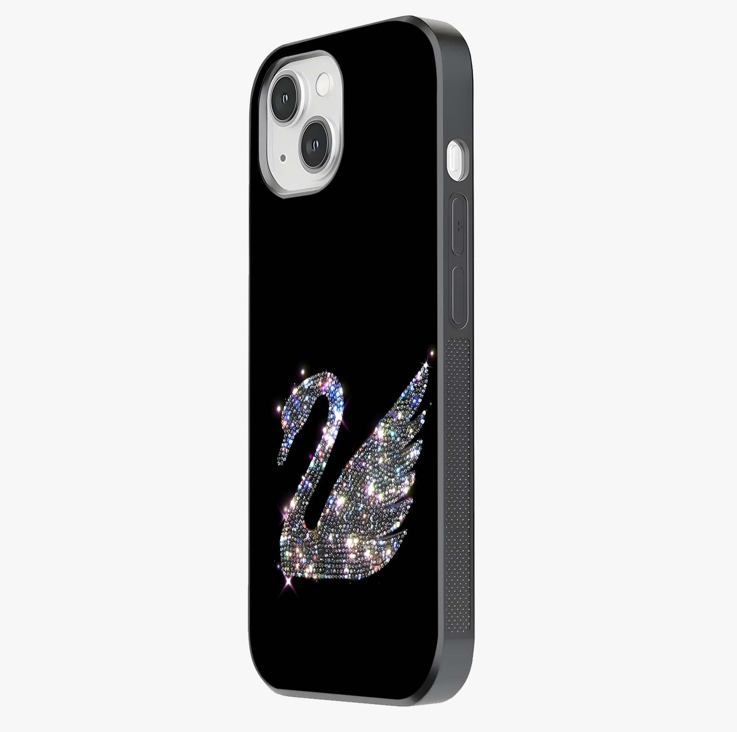 Starlit Swan Grace Glass Case photographed in natural light showing reflective finish and design depth.