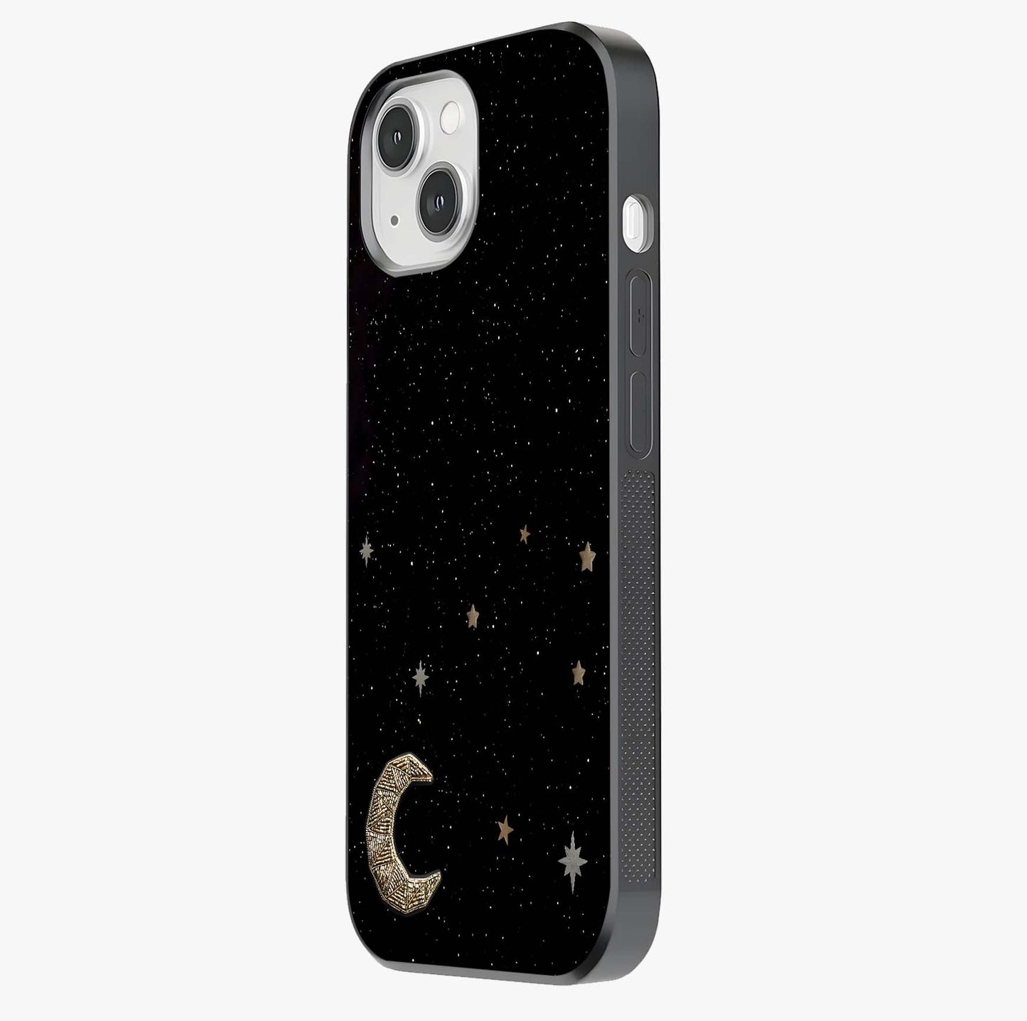 Twinkle Star With Half Moon Glass Case photographed in natural light showing reflective finish and design depth.