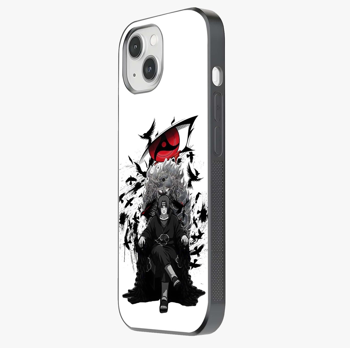 Uchiha Shadow Throne Glass Case photographed in natural light showing reflective finish and design depth.